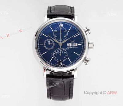 Swiss Replica IWC Portofino 150 Years Blue Chronograph Watch Stainless Steel